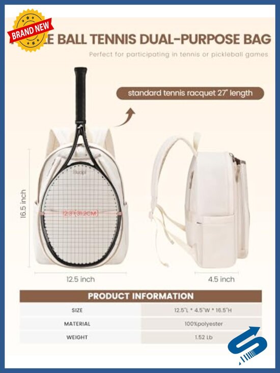 Quilted Tennis Racket Backpack for Women, Pickleball Bag, Lightweight